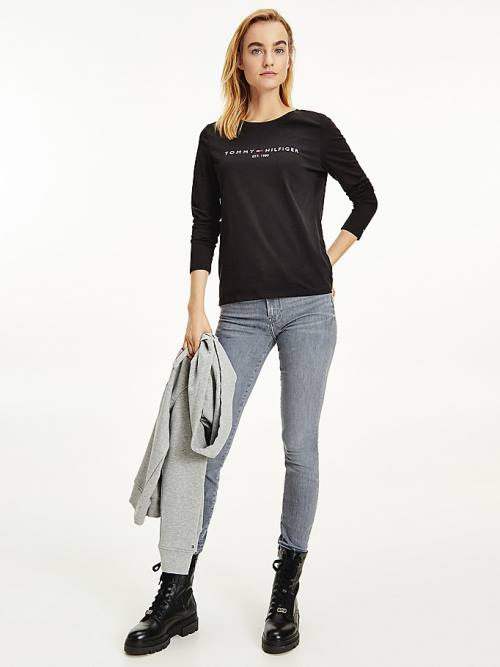 Black Tommy Hilfiger Organic Cotton Long Sleeve Women\'s T Shirts | TH932CAK