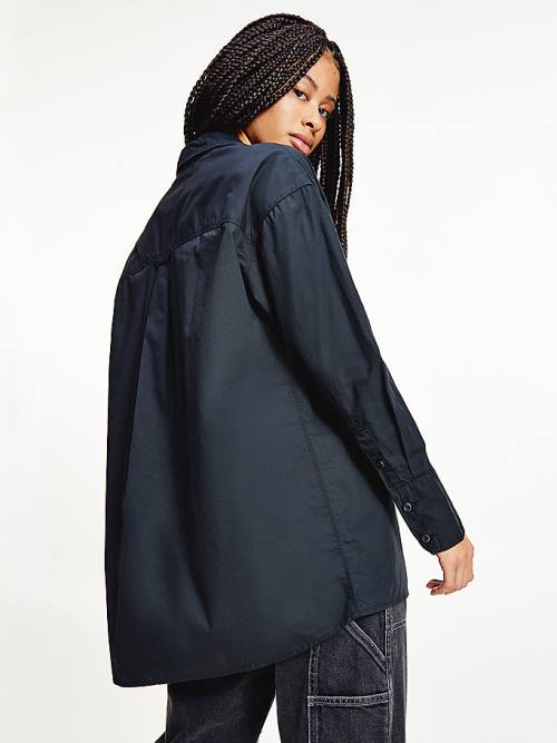 Black Tommy Hilfiger Organic Cotton Poplin Oversized Women's Shirts | TH814JWY