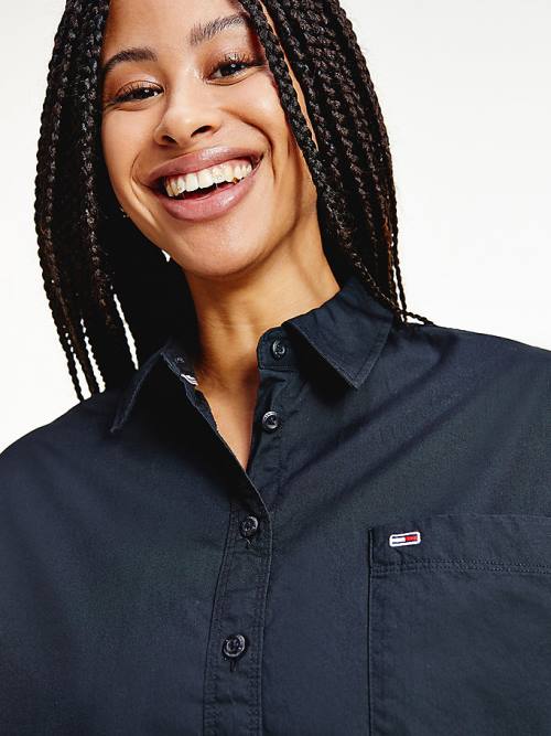 Black Tommy Hilfiger Organic Cotton Poplin Oversized Women's Shirts | TH814JWY