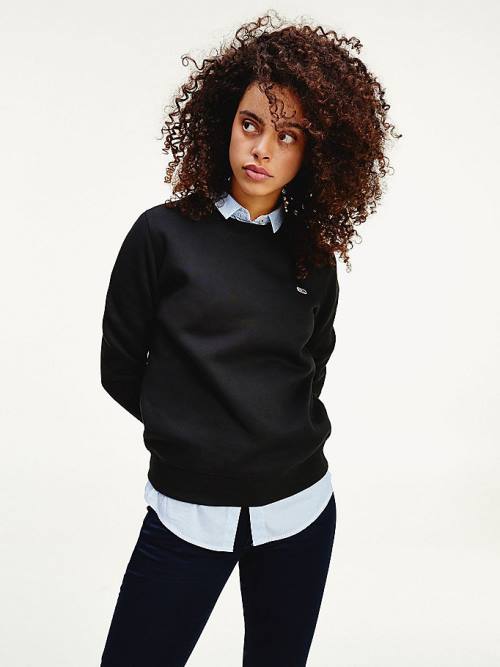 Black Tommy Hilfiger Organic Cotton Regular Fit Fleece Women's Sweatshirts | TH376ZJH