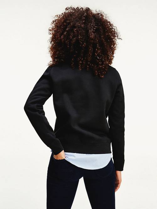 Black Tommy Hilfiger Organic Cotton Regular Fit Fleece Women's Sweatshirts | TH376ZJH