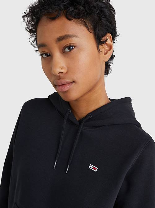 Black Tommy Hilfiger Organic Cotton Regular Fit Women's Hoodie | TH578YLI