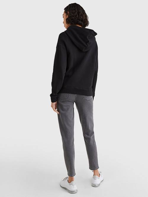 Black Tommy Hilfiger Organic Cotton Relaxed Fit Zip-Thru Women's Hoodie | TH089MQC