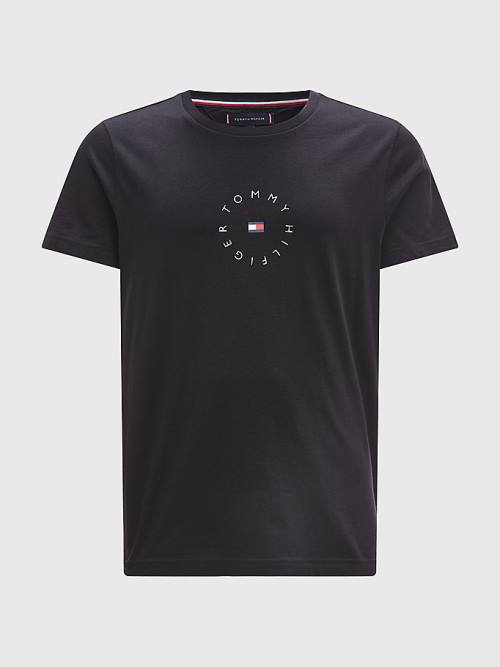 Black Tommy Hilfiger Organic Cotton Round Logo Men's T Shirts | TH649NDB