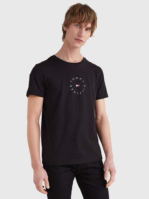 Black Tommy Hilfiger Organic Cotton Round Logo Men\'s T Shirts | TH649NDB