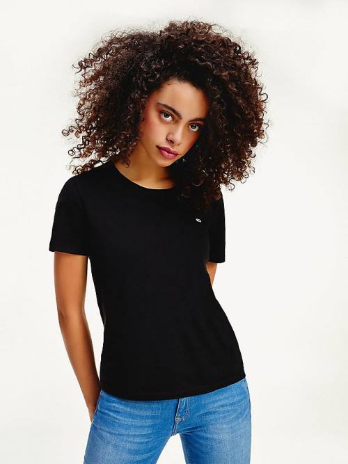 Black Tommy Hilfiger Organic Cotton Slim Fit Women's T Shirts | TH140YCT