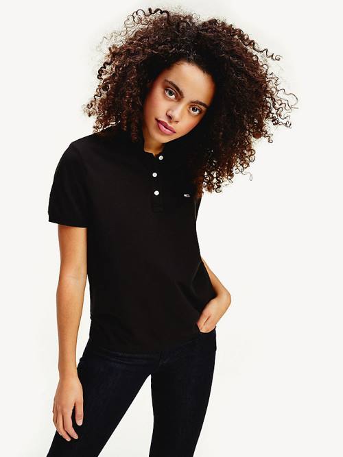 Black Tommy Hilfiger Organic Cotton Slim Fit Women's Polo Shirts | TH312RTH