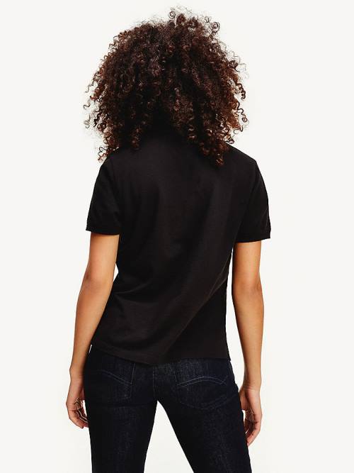 Black Tommy Hilfiger Organic Cotton Slim Fit Women's Polo Shirts | TH312RTH