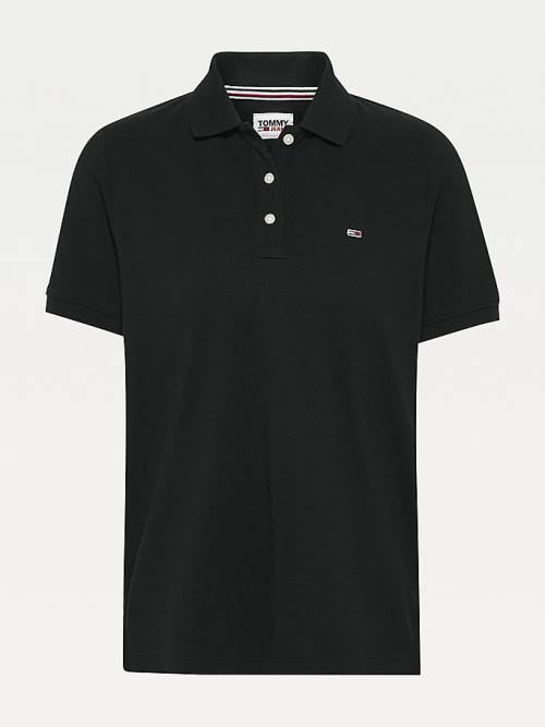 Black Tommy Hilfiger Organic Cotton Slim Fit Women's Polo Shirts | TH312RTH