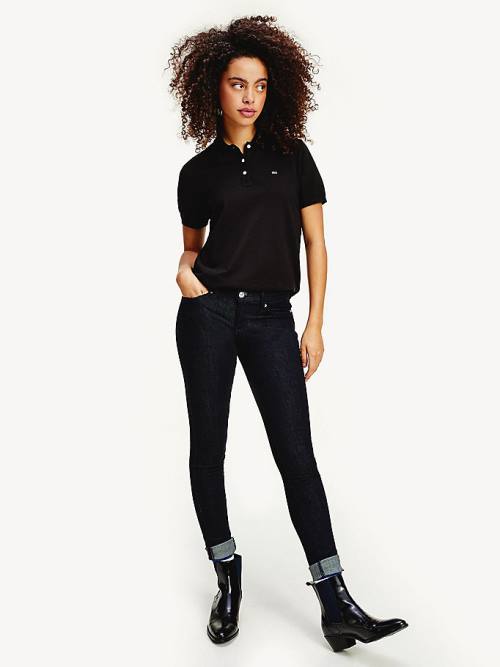 Black Tommy Hilfiger Organic Cotton Slim Fit Women\'s Polo Shirts | TH312RTH