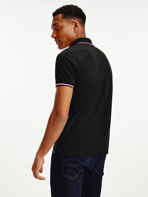 Black Tommy Hilfiger Organic Cotton Slim Fit Men's Polo Shirts | TH831JWI