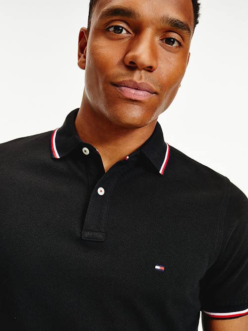 Black Tommy Hilfiger Organic Cotton Slim Fit Men's Polo Shirts | TH831JWI