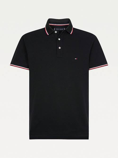 Black Tommy Hilfiger Organic Cotton Slim Fit Men's Polo Shirts | TH831JWI