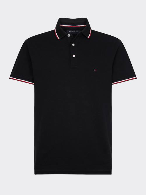 Black Tommy Hilfiger Organic Cotton Slim Fit Men's Polo Shirts | TH831JWI