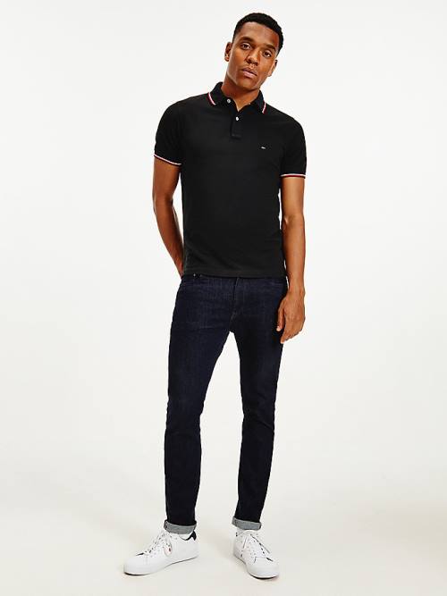 Black Tommy Hilfiger Organic Cotton Slim Fit Men\'s Polo Shirts | TH831JWI