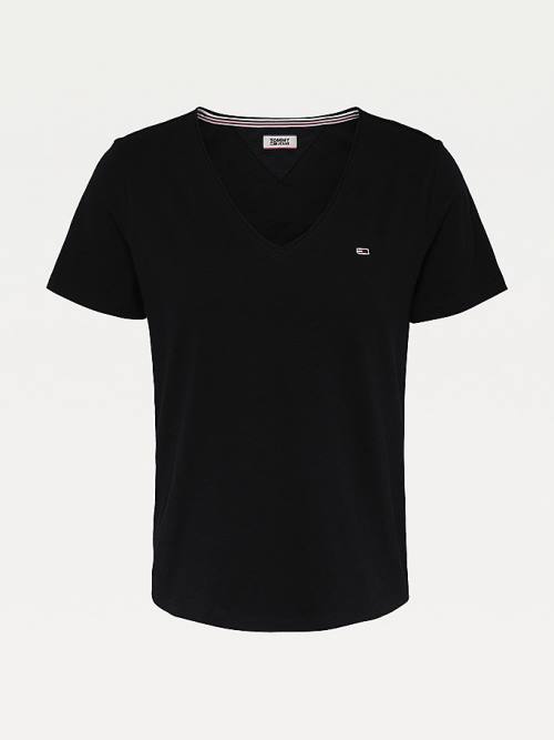 Black Tommy Hilfiger Organic Cotton V-Neck Slim Fit Women's T Shirts | TH341FOH