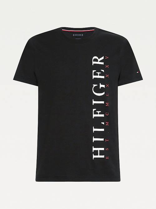 Black Tommy Hilfiger Organic Cotton Vertical Logo Men's T Shirts | TH695SNG