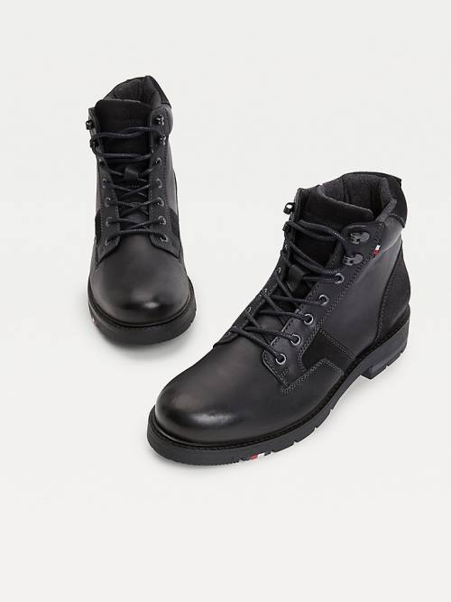 Black Tommy Hilfiger Outdoor Mixed Panel Ankle Men's Boots | TH350RLT