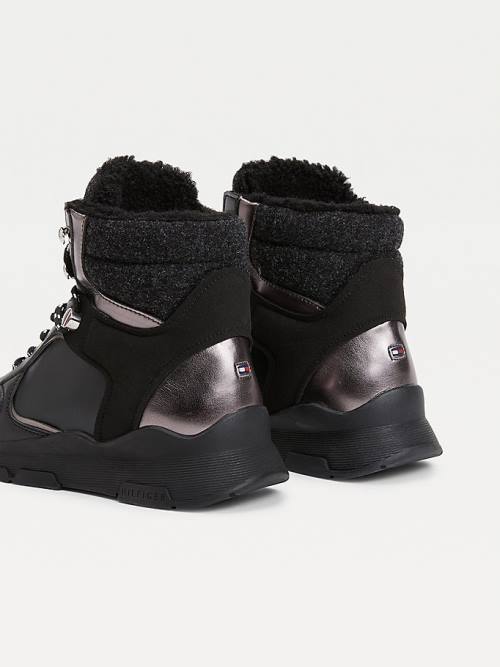 Black Tommy Hilfiger Outdoor Mixed Texture Women's Boots | TH683KRS