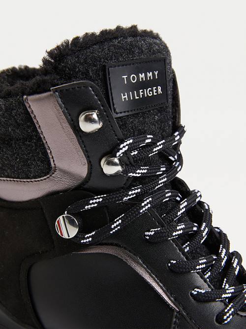 Black Tommy Hilfiger Outdoor Mixed Texture Women's Boots | TH683KRS