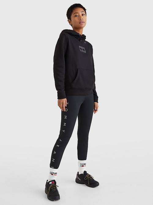 Black Tommy Hilfiger Outline Flag Women's Hoodie | TH630WLZ