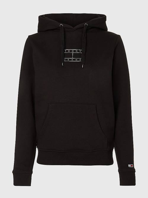 Black Tommy Hilfiger Outline Flag Women's Hoodie | TH630WLZ