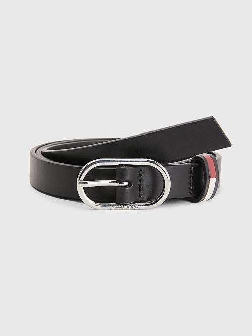 Black Tommy Hilfiger Oval Buckle Leather Women\'s Belts | TH749FOK