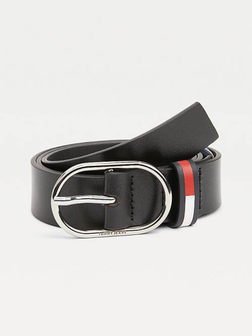 Black Tommy Hilfiger Oval Buckle Organic Leather Women\'s Belts | TH081QOT