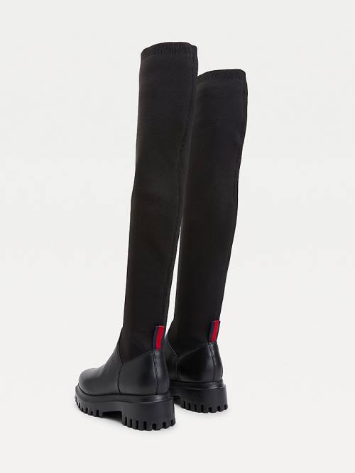 Black Tommy Hilfiger Over-Knee Cleat Pull-On Women's Boots | TH527AJM