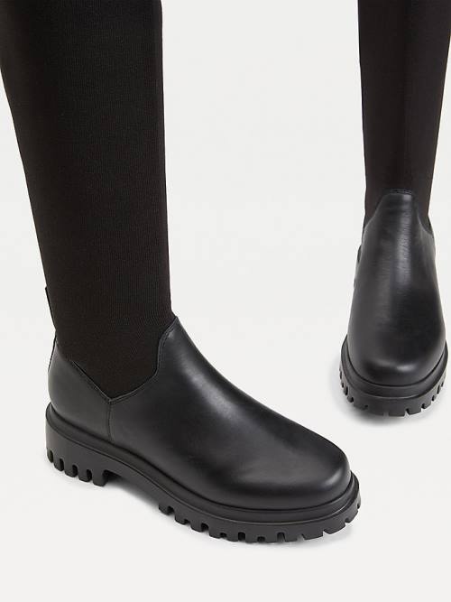 Black Tommy Hilfiger Over-Knee Cleat Pull-On Women's Boots | TH527AJM