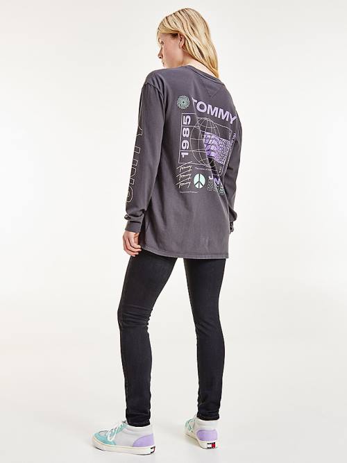 Black Tommy Hilfiger Oversized Fit Long Sleeve Women's T Shirts | TH976NWY