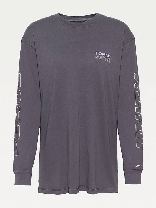 Black Tommy Hilfiger Oversized Fit Long Sleeve Women's T Shirts | TH976NWY