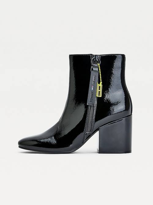 Black Tommy Hilfiger Patent Block Heel Ankle Women's Boots | TH670GSA