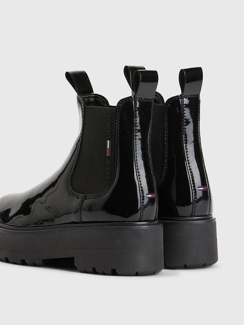 Black Tommy Hilfiger Patent Cleat Chelsea Women's Boots | TH640TMD