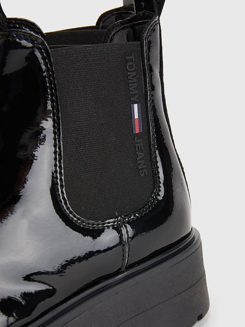 Black Tommy Hilfiger Patent Cleat Chelsea Women's Boots | TH640TMD