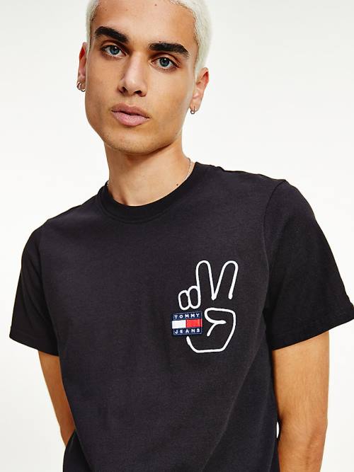 Black Tommy Hilfiger Peace Badge Men's T Shirts | TH049ERZ