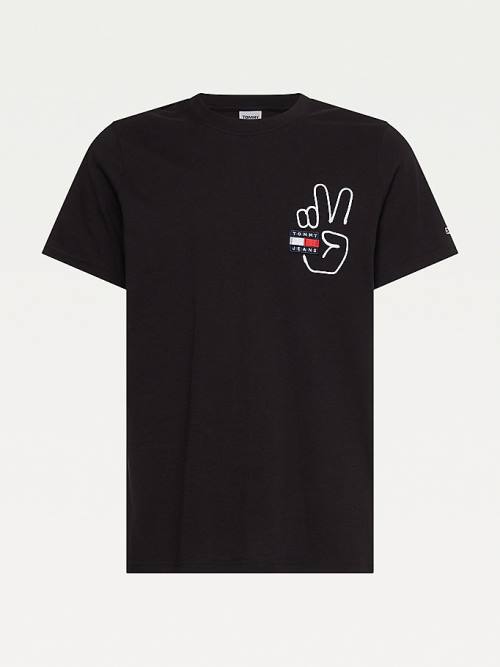 Black Tommy Hilfiger Peace Badge Men's T Shirts | TH049ERZ