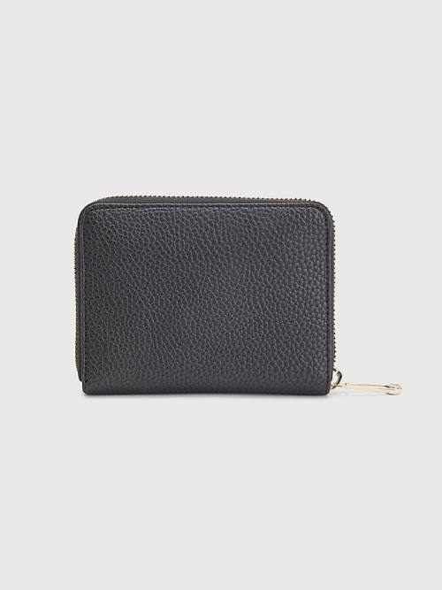 Black Tommy Hilfiger Pebble Grain Medium Zip-Around Women's Wallets | TH260ZUP