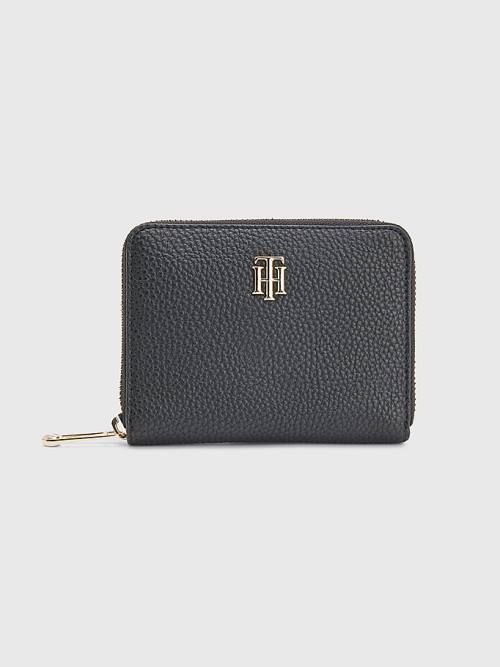 Black Tommy Hilfiger Pebble Grain Medium Zip-Around Women\'s Wallets | TH260ZUP