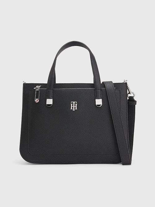 Black Tommy Hilfiger Pebble Grain Satchel Women\'s Bags | TH145DER