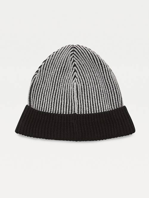 Black Tommy Hilfiger Pima Cotton Cashmere Double Stitch Beanie Men's Hats | TH036IED