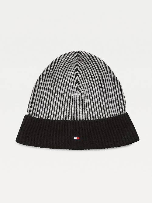 Black Tommy Hilfiger Pima Cotton Cashmere Double Stitch Beanie Men\'s Hats | TH036IED