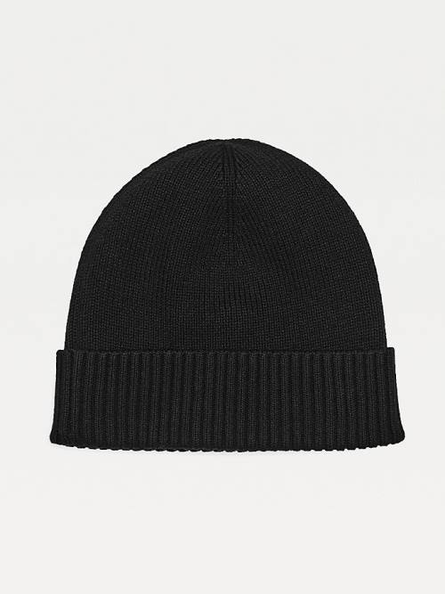 Black Tommy Hilfiger Pima Cotton Cashmere Cuffed Beanie Men's Hats | TH497RON