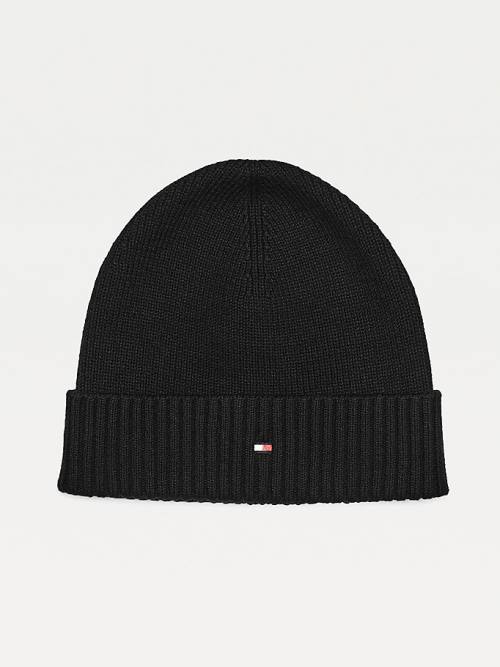 Black Tommy Hilfiger Pima Cotton Cashmere Cuffed Beanie Men\'s Hats | TH497RON