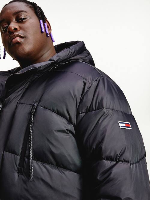 Black Tommy Hilfiger Plus Asymmetrical Zip Puffer Men's Jackets | TH210WDN