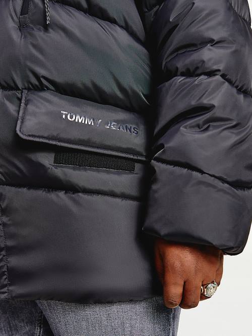 Black Tommy Hilfiger Plus Asymmetrical Zip Puffer Men's Jackets | TH210WDN