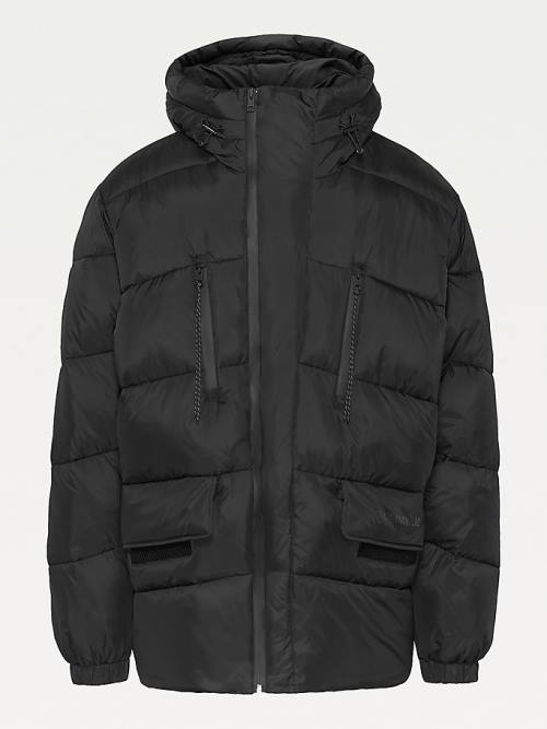 Black Tommy Hilfiger Plus Asymmetrical Zip Puffer Men's Jackets | TH210WDN