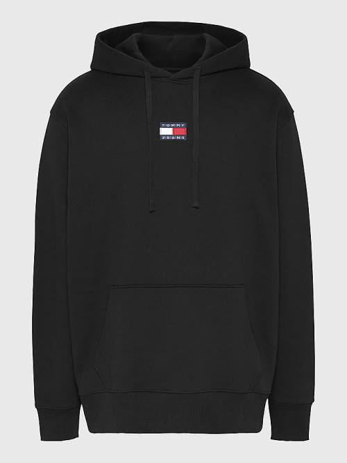 Black Tommy Hilfiger Plus Badge Organic Cotton Men\'s Hoodie | TH410YOH