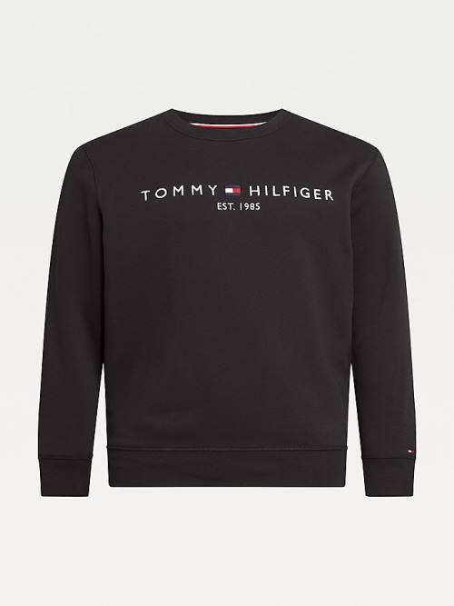 Black Tommy Hilfiger Plus Crew Neck Logo Men's Sweatshirts | TH645VUW