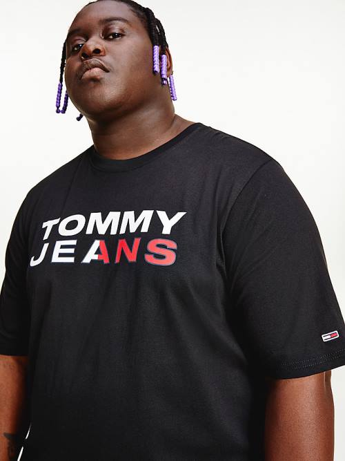 Black Tommy Hilfiger Plus Essential Graphic Men's T Shirts | TH935XWE